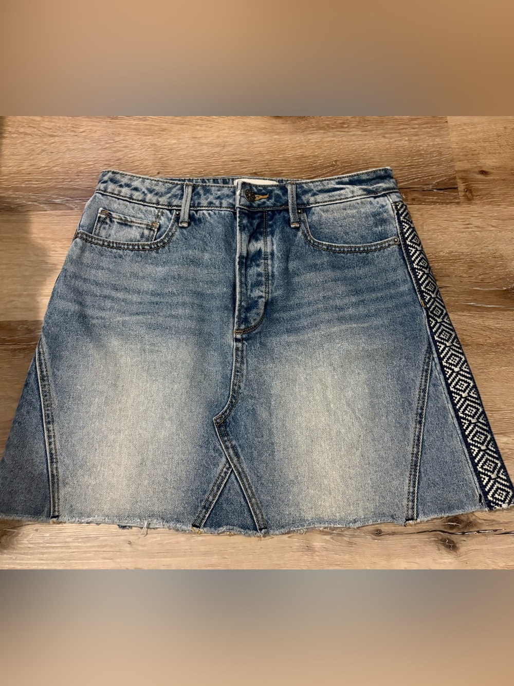 Driftwood Stef Southwestern Denim Mini Skirt with Detailed Artisan Embroidery